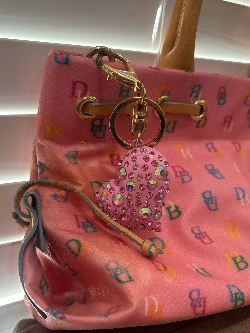 Dooney & Bourke Pink Monogram Canvas Tote with Tan Leather Trim - Picture 7 of 10